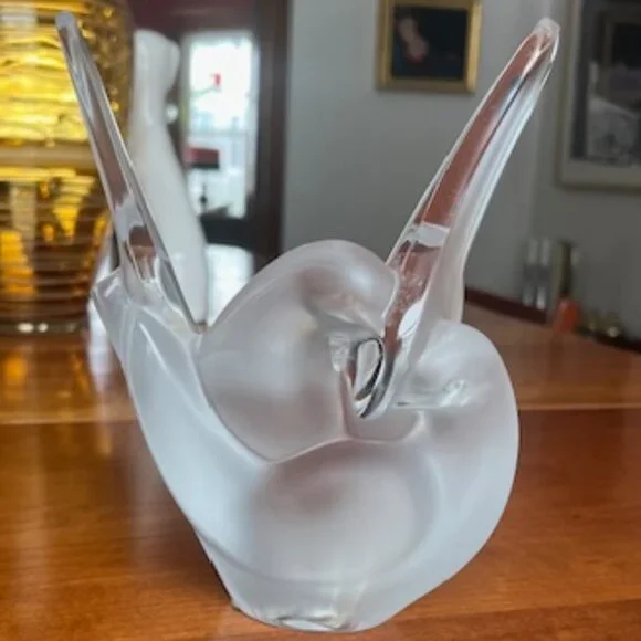 VINTAGE Lalique France Crystal Vase Figurine Frosted Glass Sylvie Doves - Picture 2 of 15